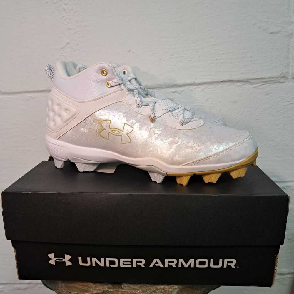 ​Under Armour Harper 8 Mid RM Cleats White Gold Mens Size 8.5